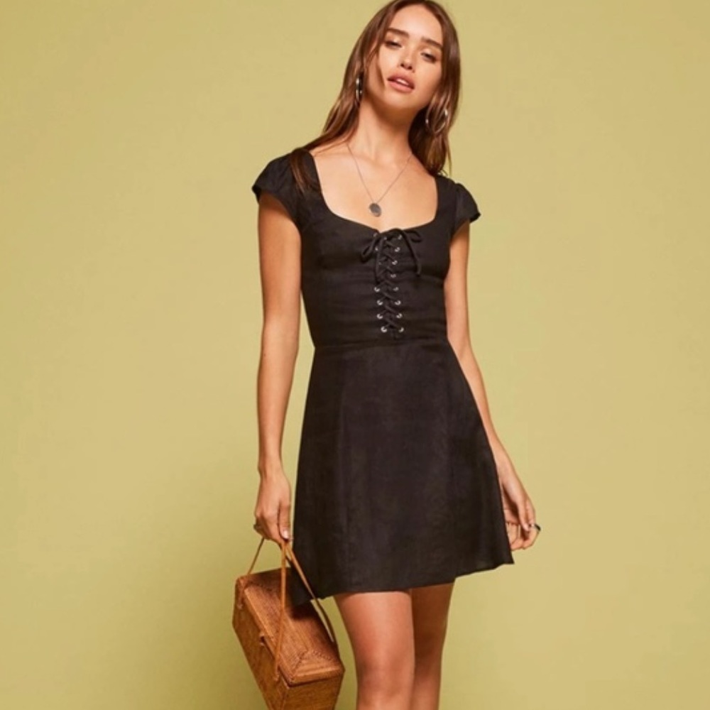 Reformation Black Corset Lace-Up Sun Dress